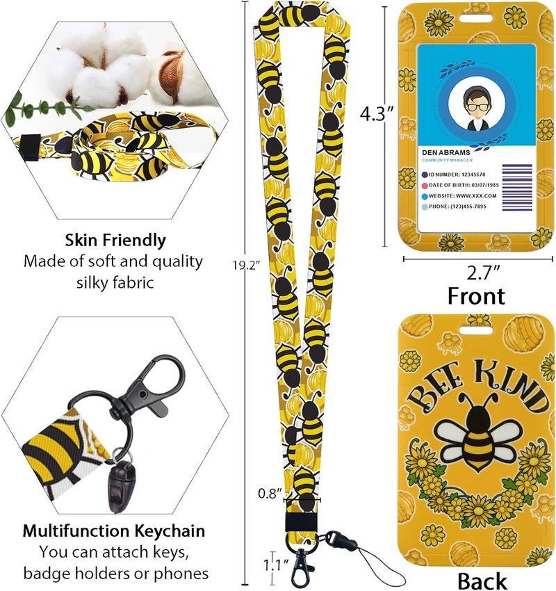 GIANCOMICS Cute Bee Kind Lanyards for Id Badges, Fashionable Badge Reel Heavy Duty with Carabiner Clip, ID Badge Holder with Lanyard, Nurse Teacher Office Gifts - Image 4